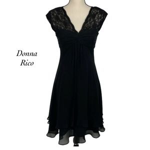 Donna Ricco Black Silk Layered Ruffle Dress Size 4